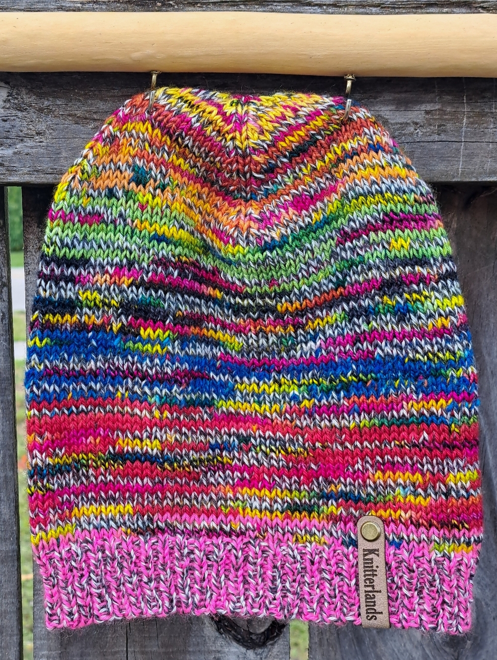 Hand Knit Multicolor Striped Beanie Hat Premium Yarn Soft Warm